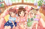  3girls animal_ears blush brown_hair cat_ears green_eyes idolmaster idolmaster_cinderella_girls idolmaster_cinderella_girls_starlight_stage maekawa_miku multiple_girls neko_mimi short_hair smile wink 