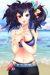  beach bikini black_hair blue_eyes heterochromia nail_polish red_eyes tagme utau water yokune_ruko 