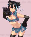  black_hair blue_eyes bulge chinese_clothes cleavage fan_hair_bun futanari heterochromia red_eyes tagme utau yokune_ruko 