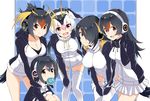  :d black_hair breasts brown_eyes commentary_request emperor_penguin_(kemono_friends) food food_in_mouth gentoo_penguin_(kemono_friends) hair_over_one_eye hand_on_own_knee hands_on_another's_shoulders headphones hood hoodie humboldt_penguin_(kemono_friends) jacket japari_bun kemono_friends large_breasts lineup medium_breasts mirai_denki mouth_hold multicolored_hair multiple_girls open_mouth penguin_tail penguins_performance_project_(kemono_friends) red_eyes rockhopper_penguin_(kemono_friends) royal_penguin_(kemono_friends) salute smile streaked_hair tail zipper 