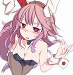  alternate_costume animal_ears bare_shoulders black_legwear black_leotard blush breasts bunny_ears bunnysuit cleavage collarbone commentary_request foreshortening furorina large_breasts leotard long_hair looking_at_viewer pantyhose parted_lips purple_eyes purple_hair reisen_udongein_inaba solo touhou very_long_hair wrist_cuffs 
