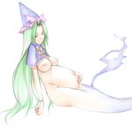  areolae bad_id bad_pixiv_id blue_eyes bracelet breasts from_side ghost_tail green_hair hand_on_own_stomach hat jewelry kurokuro long_hair looking_to_the_side medium_breasts mima navel nipples nude pregnant simple_background sketch solo touhou very_long_hair white_background wizard_hat 