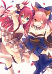  :d ;d animal_ears anju_(mocomocousagi) blue_eyes blue_legwear blush breasts cleavage detached_sleeves elizabeth_bathory_(fate) elizabeth_bathory_(fate)_(all) fang fate/grand_order fate_(series) fox_ears fox_tail frilled_skirt frills hair_ribbon horns large_breasts long_hair looking_at_viewer multiple_girls one_eye_closed open_mouth pink_hair pointy_ears ribbon skirt small_breasts smile tail tamamo_(fate)_(all) tamamo_no_mae_(fate) thighhighs twintails two_side_up v-shaped_eyebrows yellow_eyes 