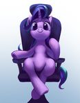  2017 chair equine female feral friendship_is_magic grey_background hair horn looking_at_viewer luciferamon mammal multicolored_hair my_little_pony purple_eyes simple_background sitting solo starlight_glimmer_(mlp) two_tone_hair unicorn 