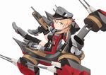  black_legwear blonde_hair blue_eyes fuyube_gin_(huyube) gloves hair_between_eyes hat kantai_collection long_hair long_sleeves low_twintails machinery military military_uniform official_style peaked_cap prinz_eugen_(kantai_collection) shimada_fumikane_(style) simple_background smile solo thighhighs turret twintails uniform white_background white_gloves 