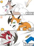  all_fours ambiguous_gender angry anthro ball blue_eyes canine clothed clothing comic cute dusk_lycanroc english_text feral footwear frown fur green_eyes half-closed_eyes happy human looking_down lycanroc mammal midday_lycanroc midnight_lycanroc nintendo nude open_mouth pants pok&eacute;mon red_eyes running sad shoes smile standing text throwing tongue tongue_out toy video_games winick-lim 