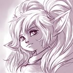  2017 clothed clothing cute_fangs female humanoid inner_ear_fluff league_of_legends monochrome pigtails plagueofgripes poppy_(lol) purple_theme riot_games solo video_games yordle 