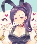 animal_ears bare_shoulders bracelet breasts bunny_ears bunnysuit choker cleavage dragon_quest dragon_quest_xi fake_animal_ears hairband heart heart_choker jewelry large_breasts long_hair looking_at_viewer martina_(dq11) nao_(necomugi) ponytail purple_eyes purple_hair solo upper_body 