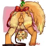  2015 4_fingers :3 anthro anus backsack balls biped blep blonde_hair brown_balls brown_fur brown_penis butt butt_squish cat claws collar curly_hair digital_media_(artwork) digital_painting_(artwork) digitigrade dipstick_ears dipstick_tail feline first_person_view fluffy fluffy_tail full-length_portrait fur green_eyes guwu hair half-closed_eyes holding_butt humanoid_penis leaning leaning_forward leash leg_tuft looking_at_viewer looking_through_legs low_res male mammal markings mistletoe multicolored_fur multicolored_tail muzzle_(marking) naked_collar nude penis perineum petplay pink_anus pink_background pink_tongue plant portrait presenting presenting_anus presenting_hindquarters puffy_anus raised_tail rear_view ribbons roleplay short_hair signature simple_background smile socks_(marking) soft_shading solo sonny_(guwu) spread_anus spread_butt spreading standing tongue tongue_out tuft two_tone_fur white_background yellow_fur 