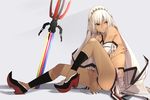  altera_(fate) ass bare_shoulders black_nails detached_sleeves fate/grand_order fate_(series) high_heels i-pan legs nail_polish photon_ray red_eyes sandals short_hair sitting solo sword tattoo veil weapon wedge_heels white_hair 