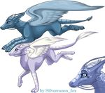  alpha_channel blue_eyes blue_feathers dragon feathered_dragon feathered_wings feathers group silvermoonfox simple_background smile transparent_background wings 