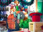  abs age_difference ailurid anthro child christmas clothed clothing darkzerojack digital_media_(artwork) father father_and_son fur hair hi_res holidays male mammal muscular muscular_male open_hoodie parent pecs red_panda son young 