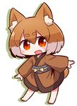  animal_ears blush borrowed_character brown_hair chibi dog_ears dog_tail eyebrows_visible_through_hair fang looking_at_viewer multicolored_hair naga_u open_mouth original smile solo tail white_hair 