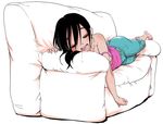  absurdres black_hair camisole closed_eyes collarbone couch drooling highres lying nakahara_kaihei on_stomach open_mouth original sleeping solo strap_slip 