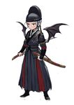  alternate_costume alternate_hairstyle bat_wings black_footwear black_hat blue_hair boots chin_strap chinese_clothes closed_mouth fkey full_body hat highres holding holding_sword holding_weapon jinyiwei long_skirt long_sleeves looking_away ming_dynasty red_eyes remilia_scarlet reverse_grip scabbard sheath short_hair simple_background skirt slit_pupils solo standing sword touhou unsheathed vambraces weapon white_background wings wrist_guards 