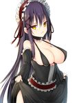  black_dress breasts chixiao cleavage detached_sleeves dress frills gothic headdress highres large_breasts long_hair looking_at_viewer original purple_hair skirt skirt_lift solo yellow_eyes 