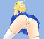  1girl ass blonde_hair blue_background camel_(dansen) cameltoe colored female from_behind milia milia_wars panties pantyshot simple_background solo upskirt 