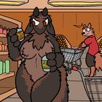  2017 aliasing anteater bear breasts canine caprine cocoa_(trout) digital_media_(artwork) english_text featureless_breasts featureless_crotch female food fur goat hyrbid mammal mouthless nude public russian_text shocked shopping solo_focus store text trout_(artist) 