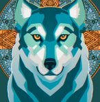  abstract_background ambiguous_gender canine chromatic_aberration digital_media_(artwork) feral front_view hi_res looking_at_viewer mammal shade-shypervert smile solo wolf 