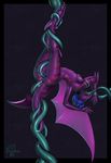  2016 akhlys_(character) all_the_way_through anal anal_penetration anthro arched_back blue_hair bourbon._(artist) breasts eyes_closed female gargoyle hair nipples open_mouth penetration purple_skin solo suspension tentacles vaginal vaginal_penetration wings 