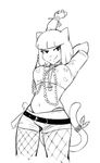  2017 5_fingers anthro breasts cat clothing collar dbaru digital_media_(artwork) feline female fishnet hair half-closed_eyes hands_behind_head leggings legwear looking_at_viewer mammal midriff monochrome navel pacifier pose pussycat_(takena_nagao) raised_arm raver short_hair shorts simple_background sketch smile solo standing takena_nagao thong white_background 