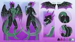  2017 anthro digitigrade dragon foxysoul_(artist) herm intersex knot long_tongue model_sheet open_mouth penis purple_penis red_eyes sharp_teeth solo teeth tongue tongue_out trynith_(character) wings 