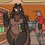  2017 aliasing anteater bear breasts canine caprine caught cocoa_(trout) digital_media_(artwork) english_text exhibitionism featureless_breasts female food fur goat hyrbid mammal mouthless nude public pussy pussy_juice russian_text shocked shopping solo_focus store text trout_(artist) 
