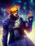  2017 anthro armor canine claws clothed clothing destiny_(video_game) digital_media_(artwork) exo fully_clothed glowing glowing_eyes machine male mammal mylafox orange_eyes robot solo standing wolf yokhame 