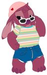  &lt;3 2017 3_toes 4_fingers alien alpha_channel angel_(lilo_and_stitch) black_eyes claws clothed clothing cutoffs denim_shorts disney ear_piercing ears_down experiment_(species) eyelashes eyewear fur hand_on_hip head_tuft headband hi_res lilo_and_stitch piercing pink_fur purple_claws purple_nose shirt shorts signature simple_background snafuangel snob solo striped_clothing sunglasses t-shirt toe_claws toes transparent_background tuft 