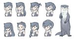  afro alternate_hair_length alternate_hairstyle animal animal_ears bangs bangs_pinned_back blue_hair braid drill_hair fur_collar grey_eyes grey_hair hair_ornament hair_over_eyes hair_over_shoulder hairclip half_updo kemono_friends long_hair looking_at_viewer multicolored_hair multiple_views otter otter_ears otter_tail roonhee short_hair simple_background single_braid sketch small-clawed_otter_(kemono_friends) smile tail two-tone_hair upper_body variations whiskers white_background white_hair 
