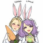  1girl animal_ears blonde_hair blush brother_and_sister bunny_ears camilla_(fire_emblem_if) fire_emblem fire_emblem_heroes fire_emblem_if hair_over_one_eye kyou_(ningiou) long_hair looking_at_viewer marks_(fire_emblem_if) purple_hair red_eyes short_hair siblings smile 