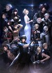  6+boys abs aranea_highwind ardyn_izunia black_jacket breasts cid_sophiar cidney_aurum cleavage cor_leonis dress final_fantasy final_fantasy_xv gentiana gladiolus_amicitia gun handgun hat highres huge_weapon ignis_scientia iris_amicitia jacket large_breasts lunafreya_nox_fleuret midriff multiple_boys multiple_girls navel noctis_lucis_caelum polearm prompto_argentum ravus_nox_fleuret reckless_dog regis_lucis_caelum sky sleeveless spiked_hair star_(sky) starry_sky sword tattoo thong trident weapon white_dress 