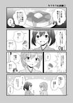  4koma :d ^_^ blush butter closed_eyes comic feeding food fork greyscale hair_ribbon highres hiryuu_(kantai_collection) japanese_clothes kantai_collection monochrome multiple_girls open_mouth page_number pancake plate ribbon short_hair short_twintails smile souryuu_(kantai_collection) steam sweatdrop syrup translated twintails v-shaped_eyebrows yatsuhashi_kyouto 
