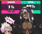  2017 big_breasts breasts brown_skin cephalopod clothed clothing digital_media_(artwork) ducktits female fingerless_gloves gloves hi_res humanoid marina_(splatoon) marine nintendo not_furry octoling octopus open_mouth pearl_(splatoon) shrug simple_background smile splatoon teeth tentacle_hair tentacles text video_games 