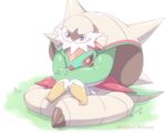  ambiguous_gender blush chesnaught duo grass hawlucha hug hugging_from_behind kajinchu nintendo pok&eacute;mon simple_background sitting smile video_games wings 