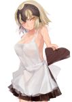  1girl apron bare_shoulders blush breasts cleavage fate/grand_order fate_(series) hair_between_eyes headpiece highres jeanne_d&#039;arc_(fate) jeanne_d&#039;arc_(fate)_(all) large_breasts mao_mao_wansui naked_apron sketch solo valentine white_background yellow_eyes 