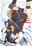  animal_ears bike_shorts black_hair black_legwear black_skirt blue_eyes brown_footwear bucket cat_ears commentary_request original pleated_skirt shoes skirt socks solo sword weapon yadokari_(migihashi) 