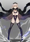 artoria_pendragon_(all) artoria_pendragon_(swimsuit_rider_alter) ass_visible_through_thighs bare_hips black_choker black_jacket black_legwear black_leotard blonde_hair blush breasts choker cleavage closed_mouth collarbone commentary_request crossed_arms fate/grand_order fate_(series) frown gunbuster_pose highleg highleg_leotard highres jacket jacket_on_shoulders lace lace-trimmed_thighhighs lace_legwear legs legs_apart leotard long_legs looking_at_viewer nanaya_(daaijianglin) serious skinny slim_legs small_breasts solo standing thighhighs tiara yellow_eyes 