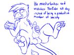  10art1 2016 anthro avian balls english_text gryphon hi_res male masturbation monochrome penile_masturbation phone sitting sketch solo text the_truth 