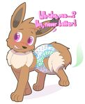  ambiguous_gender blush brown_fur canine dialogue diaper eevee english_text feces feral fur mammal messy_diaper nintendo pok&eacute;mon purle_eyes rasile scat simple_background solo text video_games white_background 
