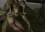  2017 3d_(artwork) animal_genitalia anthro averyhyena big_penis claws cloaca deathclaw digital_media_(artwork) duo erection fallout fangs feral genital_slit hi_res horn knot male monster nude outside penis scalie slit source_filmmaker tongue video_games 