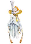  full_body gen_7_pokemon hair_ornament holding holding_sword holding_weapon kartana kasuka108 looking_at_viewer personification pokemon robe short_hair sword tassel weapon white_background white_hair wide_sleeves 