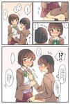  ... /\/\/\ 2girls bangs blazer blush bob_cut bow breast_grab brown_eyes brown_hair chair collared_shirt comic couple embarrassed eyebrows_visible_through_hair flying_sweatdrops grabbing guided_breast_grab hachiko_(hati12) hand_on_ass hand_under_clothes hand_under_skirt highres jacket long_sleeves looking_at_another looking_to_the_side multiple_girls nose_blush open_mouth original pleated_skirt school_uniform shirt short_hair sitting sitting_on_lap sitting_on_person skirt speech_bubble spoken_ellipsis spoken_interrobang sweater thought_bubble translated yuri 