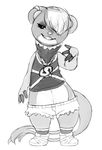  anthro clothed clothing crookedtrees eyelashes female fully_clothed greyscale grin hair_over_eyes jewelry midriff monochrome necklace nintendo pok&eacute;mon smile video_games yungoos 