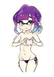  blue_eyes blush breasts closed_mouth cropped_legs domino_mask heart heart-shaped_boob_challenge heart_hands highres hips inkling junco looking_at_viewer mask navel panties pointy_ears purple_hair short_hair side-tie_panties simple_background small_breasts solo splatoon_(series) tentacle_hair topless underwear wavy_mouth white_background 