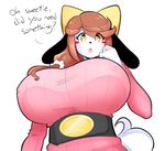  anthro big_breasts blush_sticker breasts brown_hair canine clothed clothing dog female fully_clothed fur hair holly_applebee huge_breasts mammal mature_female open_mouth simple_background solo theycallhimcake white_fur 