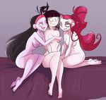  2015 bed black_hair blush breasts creepy_susie crossover fangora_dracula fangs female female/female group gruftine hair herny hi_res human mammal nipples not_furry nude open_mouth pale_skin pointy_ears school_for_vampires sitting smile the_baskervilles the_oblongs vampire 