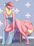 4_toes 5_fingers anthro blue_eyes blue_nose breasts canine clothed clothing digitigrade female fox fur hair looking_at_viewer mammal multi_tail pink_fur pink_hair silvermoonfox smile solo toes 