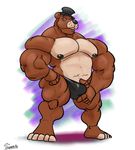  anthro bear bulge clothed clothing five_nights_at_freddy&#039;s freddy_(fnaf) hat male mammal muscular nipples pecs thong top_hat topless underwear uniparasite video_games 