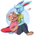  &lt;3 2015 anthro burgerpants clothed clothing cuddling cute digital_media_(artwork) duo feline fur happy hat lagomorph love male mammal nicecream_man pants rabbit shirt simple_background smile undertale video_games xcrowe 